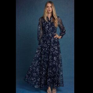 NWT Johnny Was Ada Embroidered Dress Navy Flora Geo Size 6